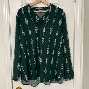 Chico's Women's Paisley Stripe V-Neck Blouse Green Size 16